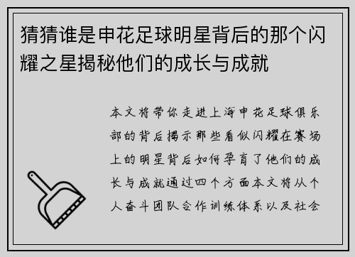 猜猜谁是申花足球明星背后的那个闪耀之星揭秘他们的成长与成就